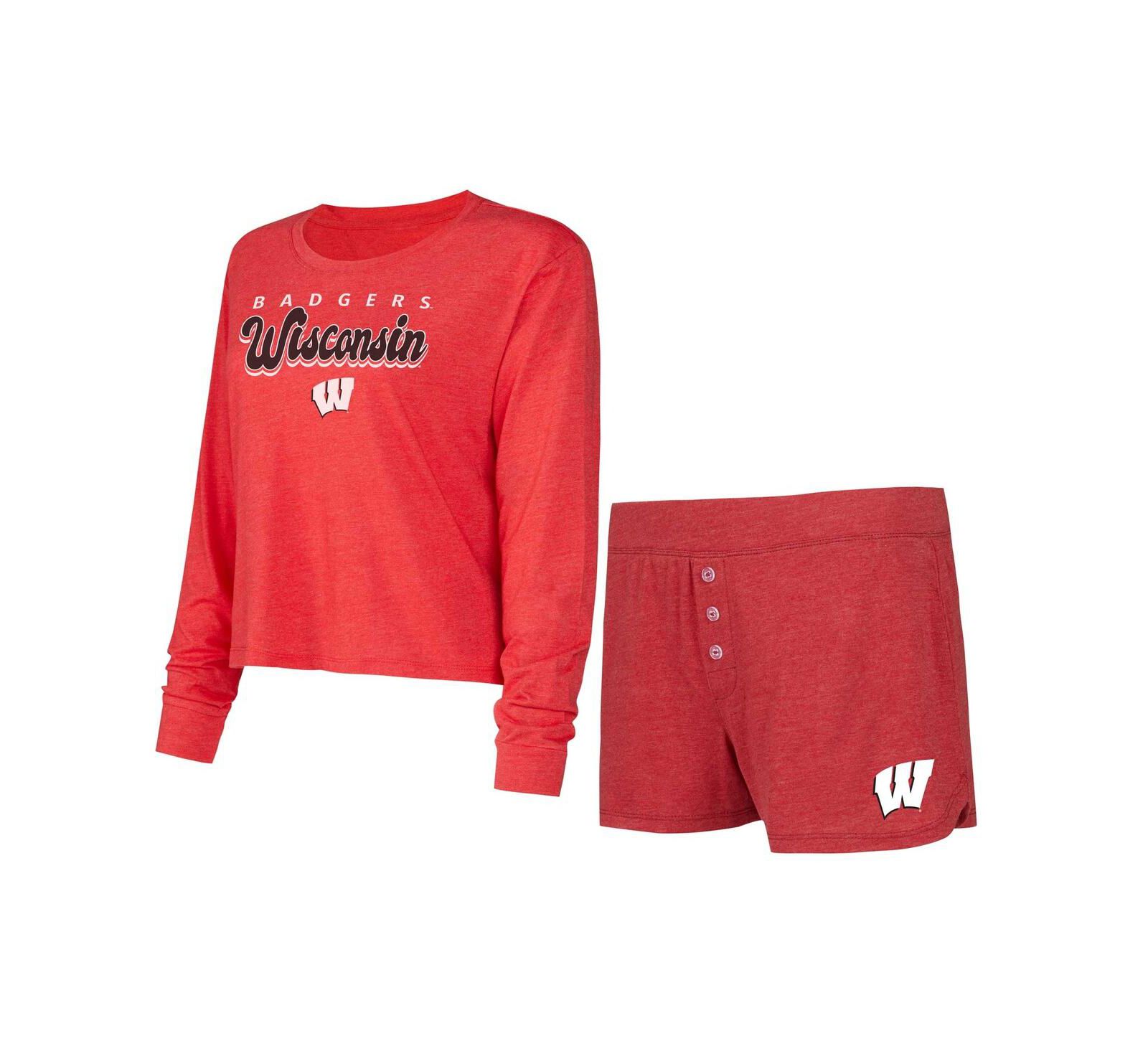 Комплект из топа с длинным рукавом и шорт Concepts Sport для женщин, красный, Wisconsin Badgers