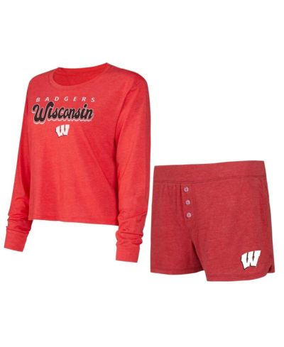 Комплект из топа с длинным рукавом и шорт Concepts Sport для женщин, красный, Wisconsin Badgers