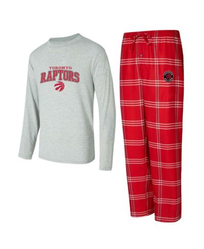 Concepts Sport Men's 2-Piece Red/Gray Toronto Raptors Petition Long Sleeve Top and Plaid Pants Set