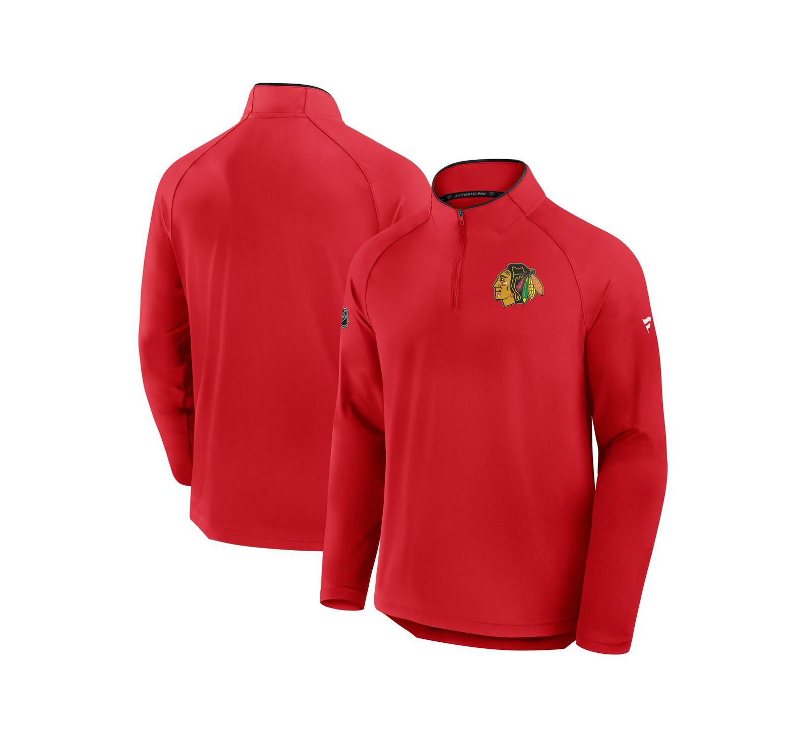 Fanatics Мужской Red Chicago Blackhawks Authentic Pro Rink Training Centennial Raglan Quarter-Zip Pullover Hoodie