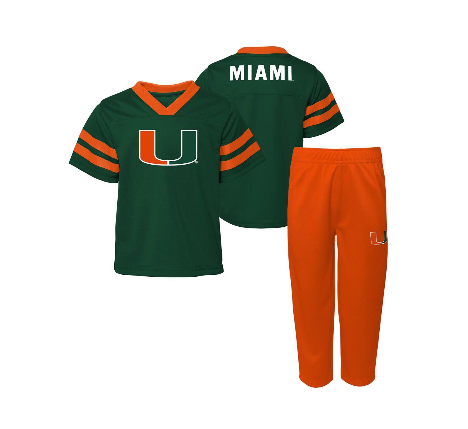 Комплект Outerstuff Baby Boys and Girls 2-Piece Green Miami Hurricanes Team Logo Red Zone Top и брюки