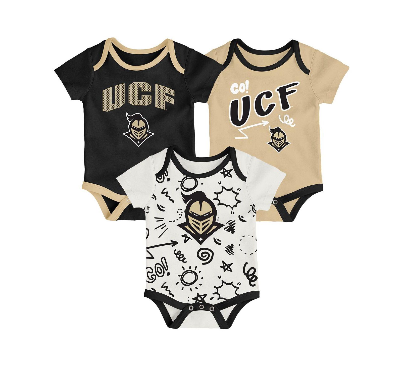 Outerstuff Baby Boys and Girls 3-Pack Black UCF Knights All Day Play Bodysuit Set