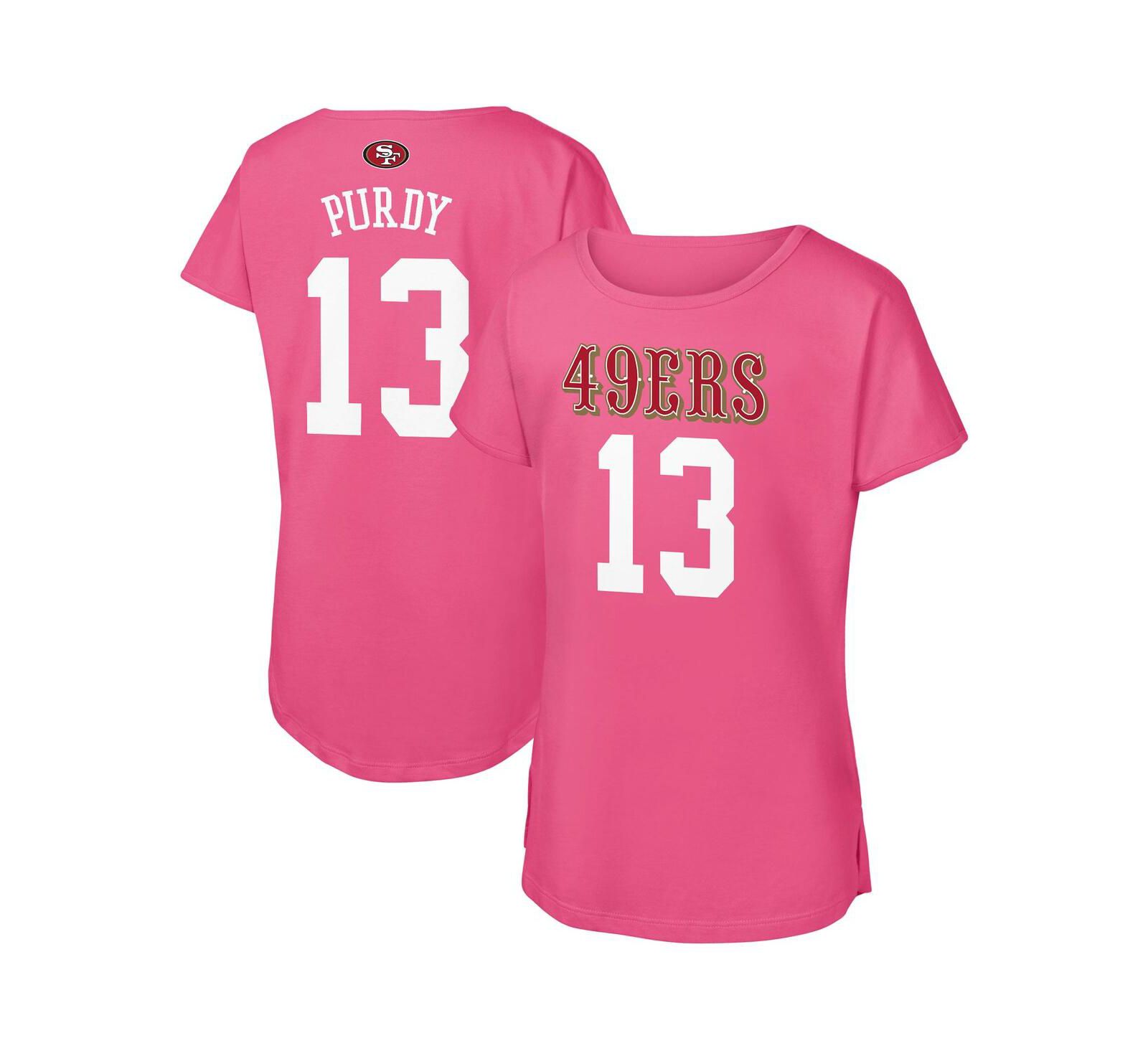 Outerstuff Big Girls Brock Purdy Pink San Francisco 49ers Player Name & Number T-Shirt