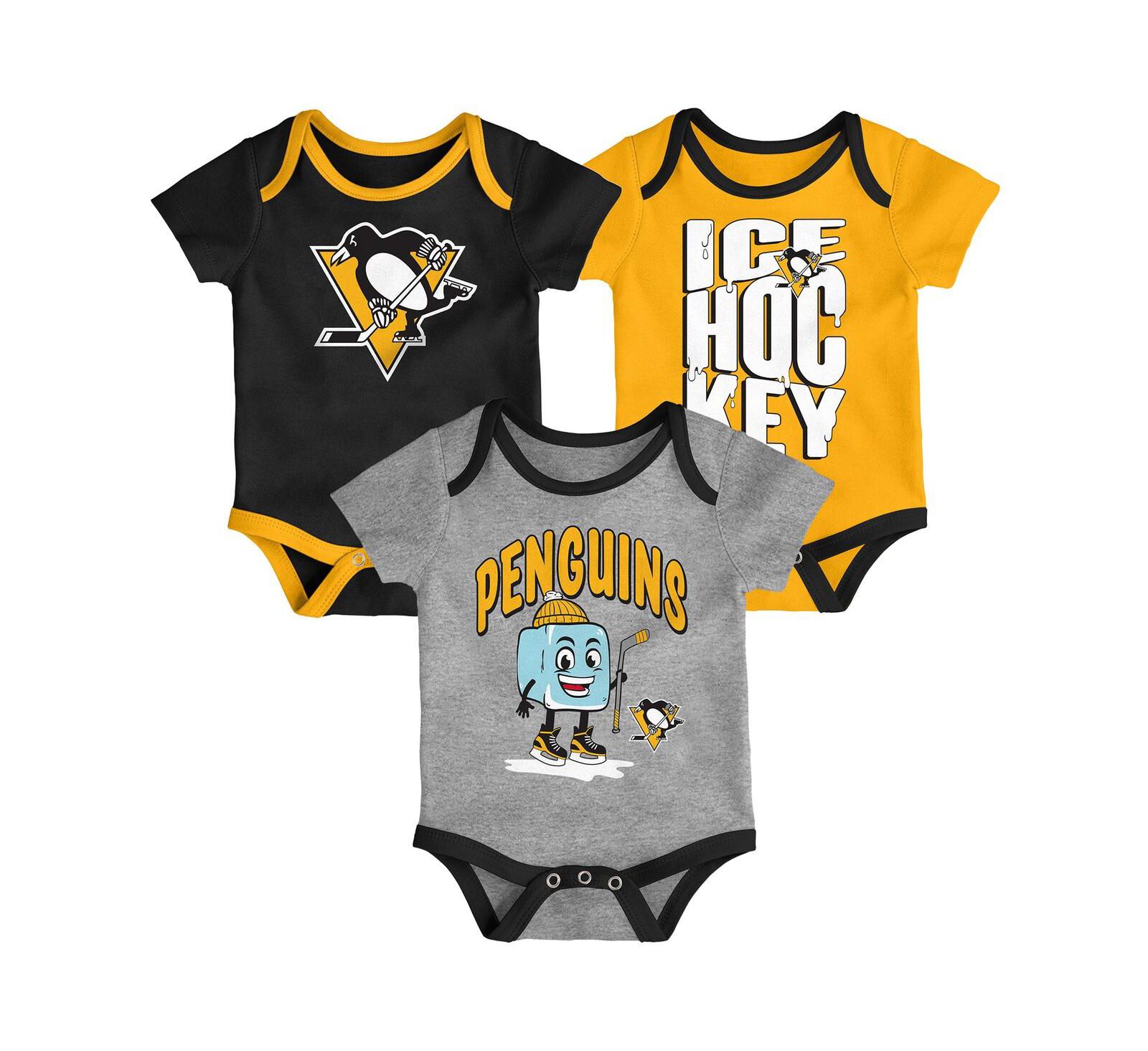 Комплект боди из 3 предметов Outerstuff для малышей Pittsburgh Penguins Triple Header