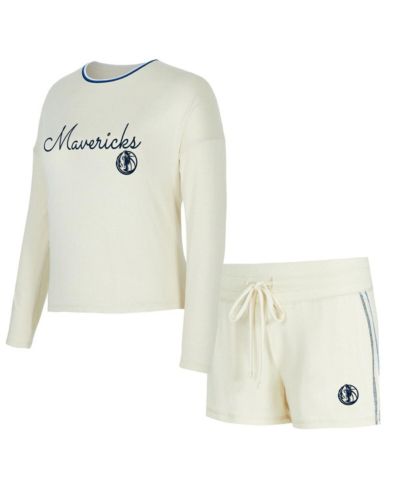 Комплект из 2 предметов Concepts Sport Women's Cream Dallas Mavericks Kaki Hacci Knit: топ с длинным рукавом и шорты