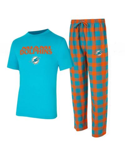 Комплект из футболки и фланелевых брюк Concepts Sport Men's Aqua/Orange Miami Dolphins