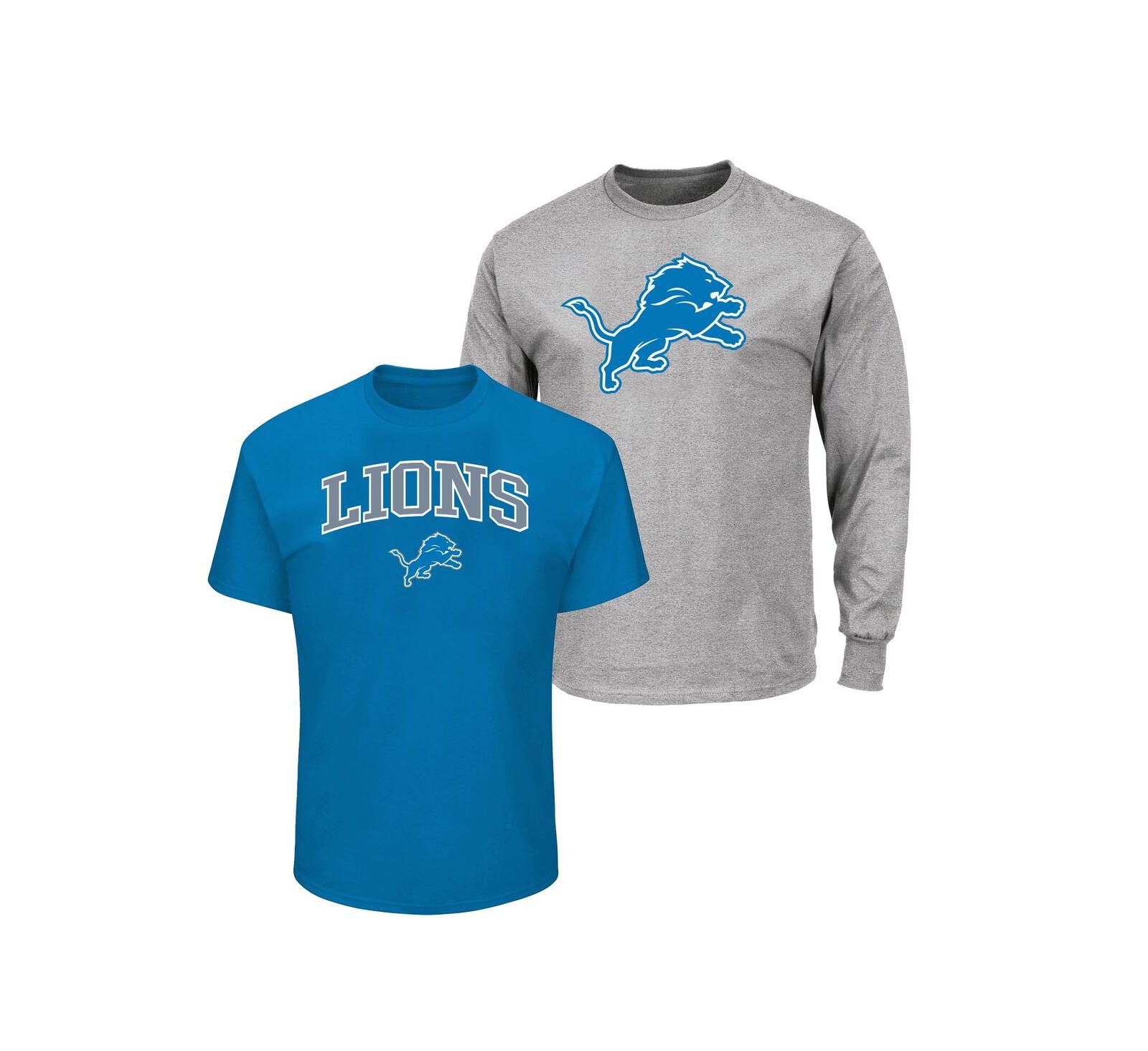 Fanatics Men's Blue/Heather Gray Detroit Lions Big & Tall 2-Pack T-Shirt Set