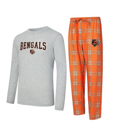Concepts Sport Men's 2-Piece Orange/Gray Cincinnati Bengals Regulate Long Sleeve T-Shirt and Plaid Pants Set