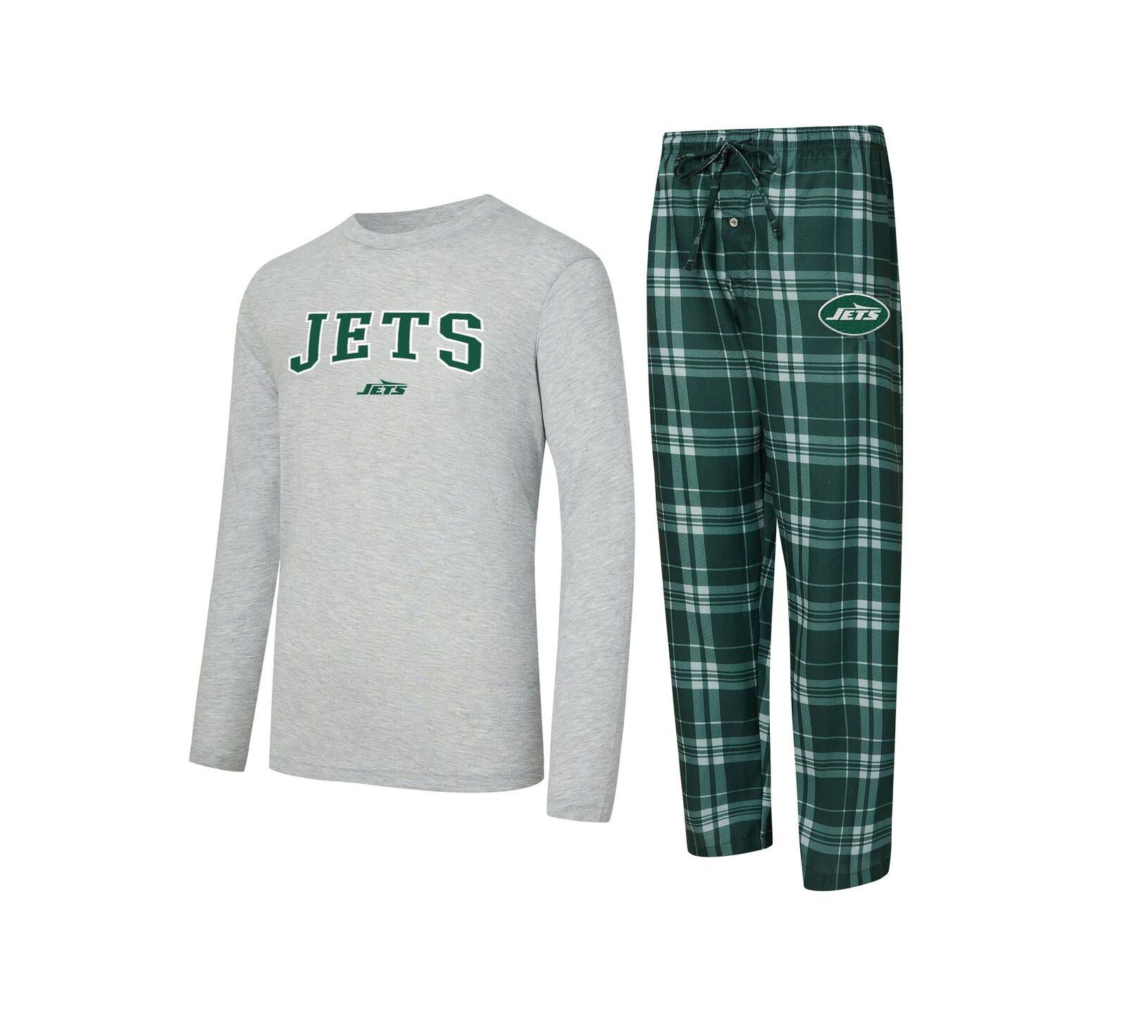 Concepts Sport Men's 2-Piece Green/Gray New York Jets Regulate Long Sleeve T-Shirt and Plaid Pants Set