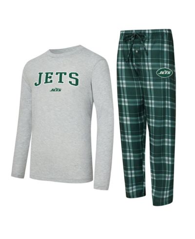 Мужской комплект Concepts Sport 2-Piece Green/Gray New York Jets Regulate Long Sleeve T-Shirt and Plaid Pants