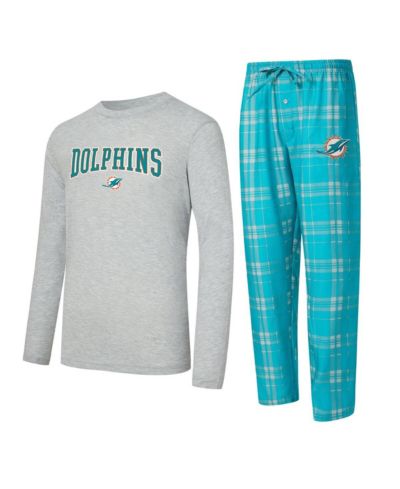 Concepts Sport Men's 2-Piece Aqua/Gray Miami Dolphins Regulate Long Sleeve T-Shirt and Plaid Pants Set