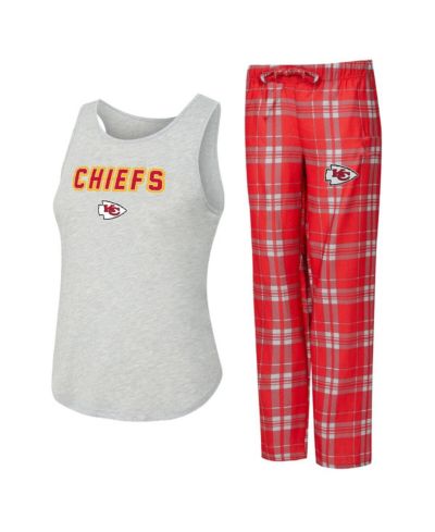 Женский комплект для сна Concepts Sport 2-Piece Heather Gray/Red Kansas City Chiefs Regulate Plaid Tank Top и брюки