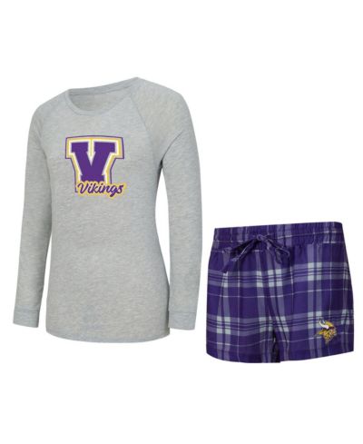 Женский комплект Concepts Sport Heather Gray/Purple Minnesota Vikings Long-Sleeve T-Shirt and Shorts Sleep Set