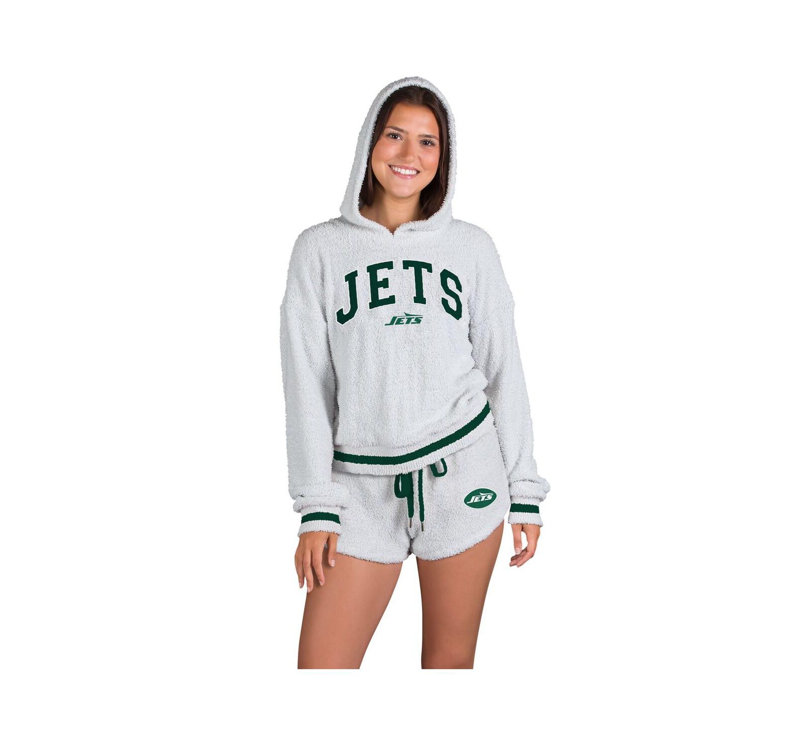 Женский комплект Concepts Sport Gray New York Jets Whitley: худи с длинным рукавом и шорты, 2 предмета