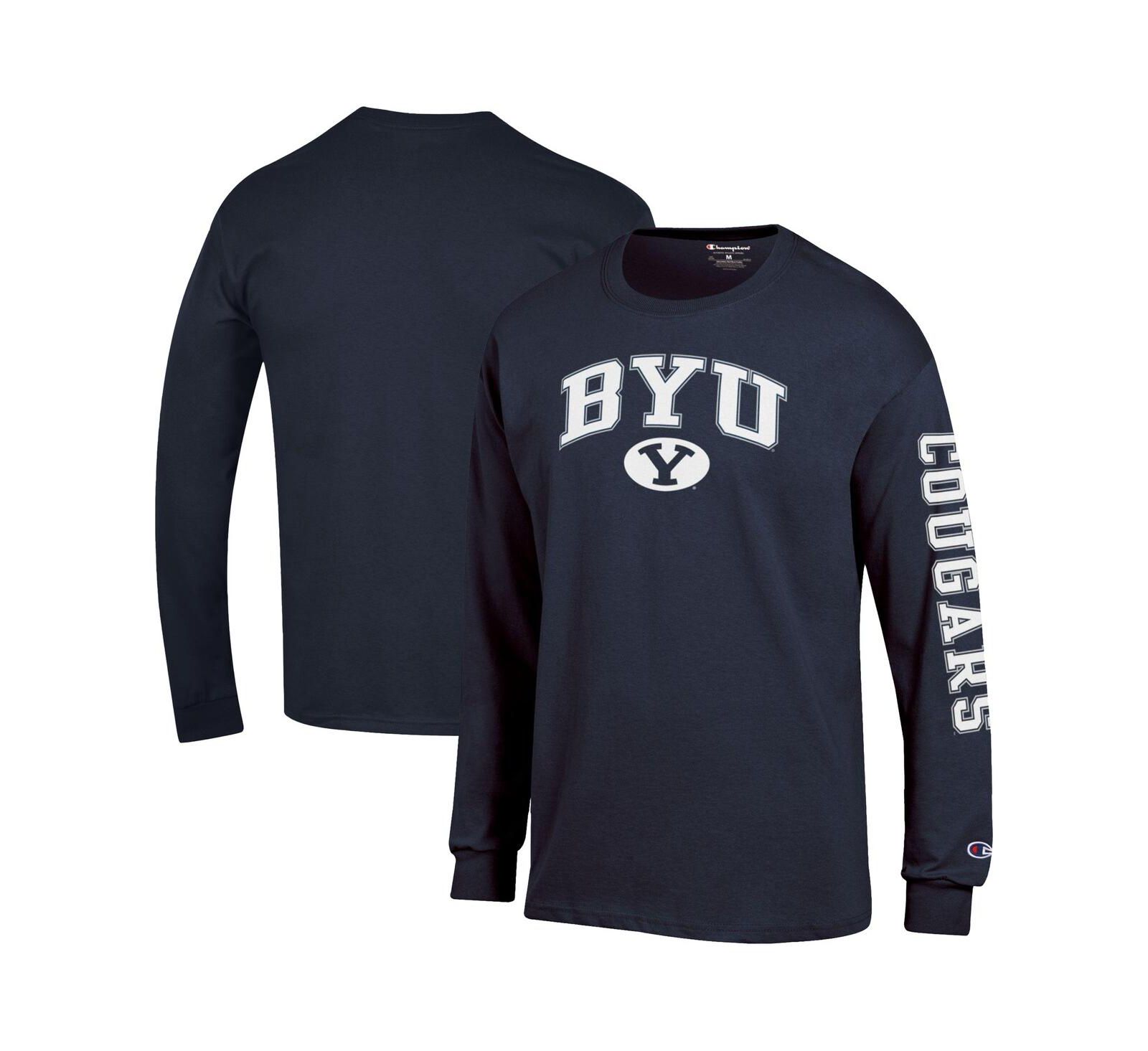 Champion Мужская футболка с длинным рукавом BYU Cougars Arch Over Logo, темно-синяя