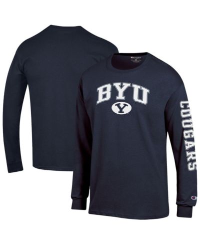 Champion Мужская футболка с длинным рукавом BYU Cougars Arch Over Logo, темно-синяя