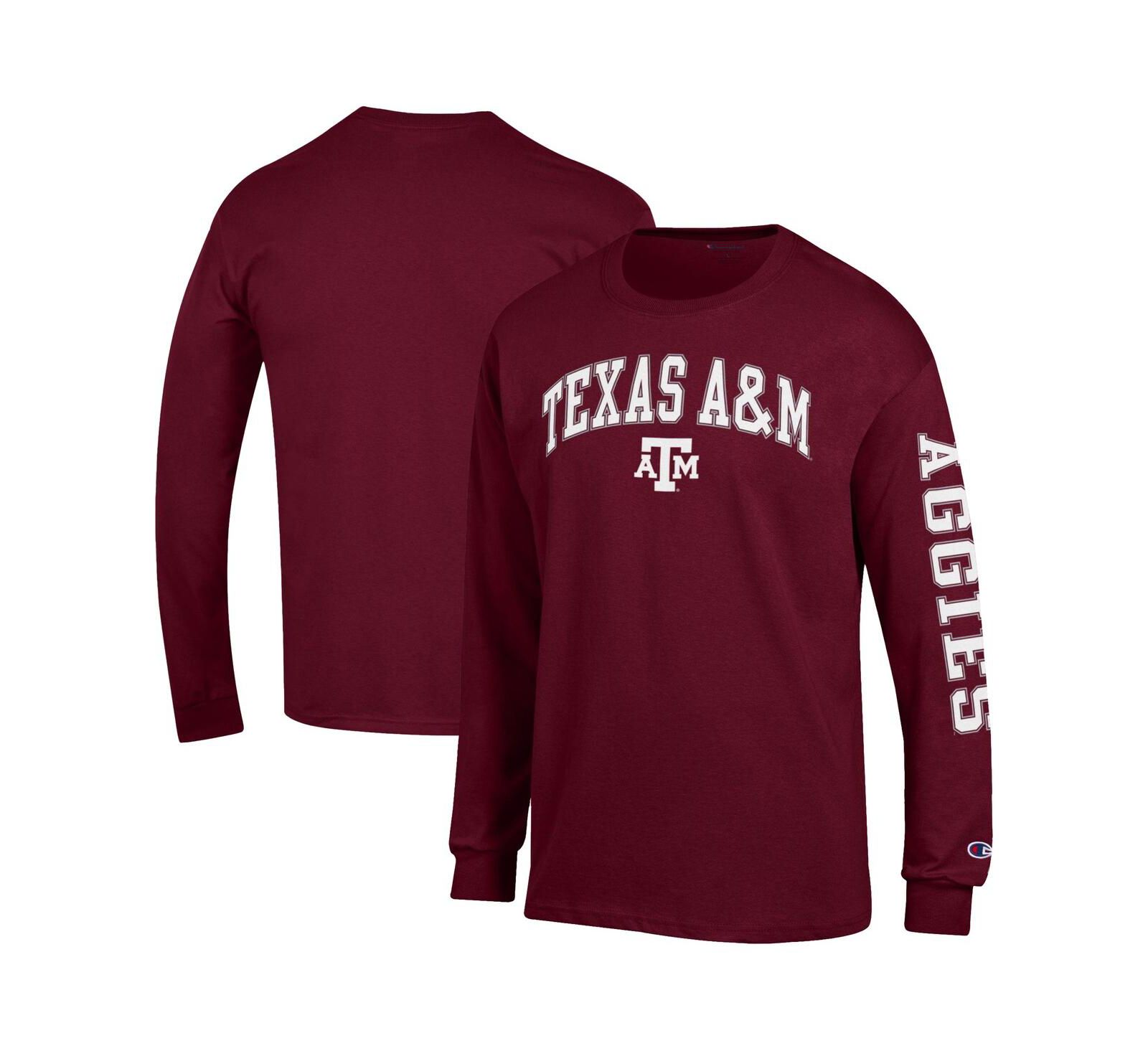 Мужская футболка Champion Texas A&M Aggies Arch Over Logo 2-Hit Long Sleeve