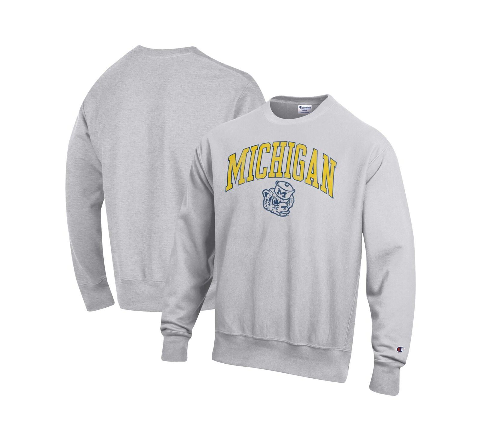 Мужской свитшот Champion Michigan Wolverines Distressed Arch Over Logo Reverse Weave Gray