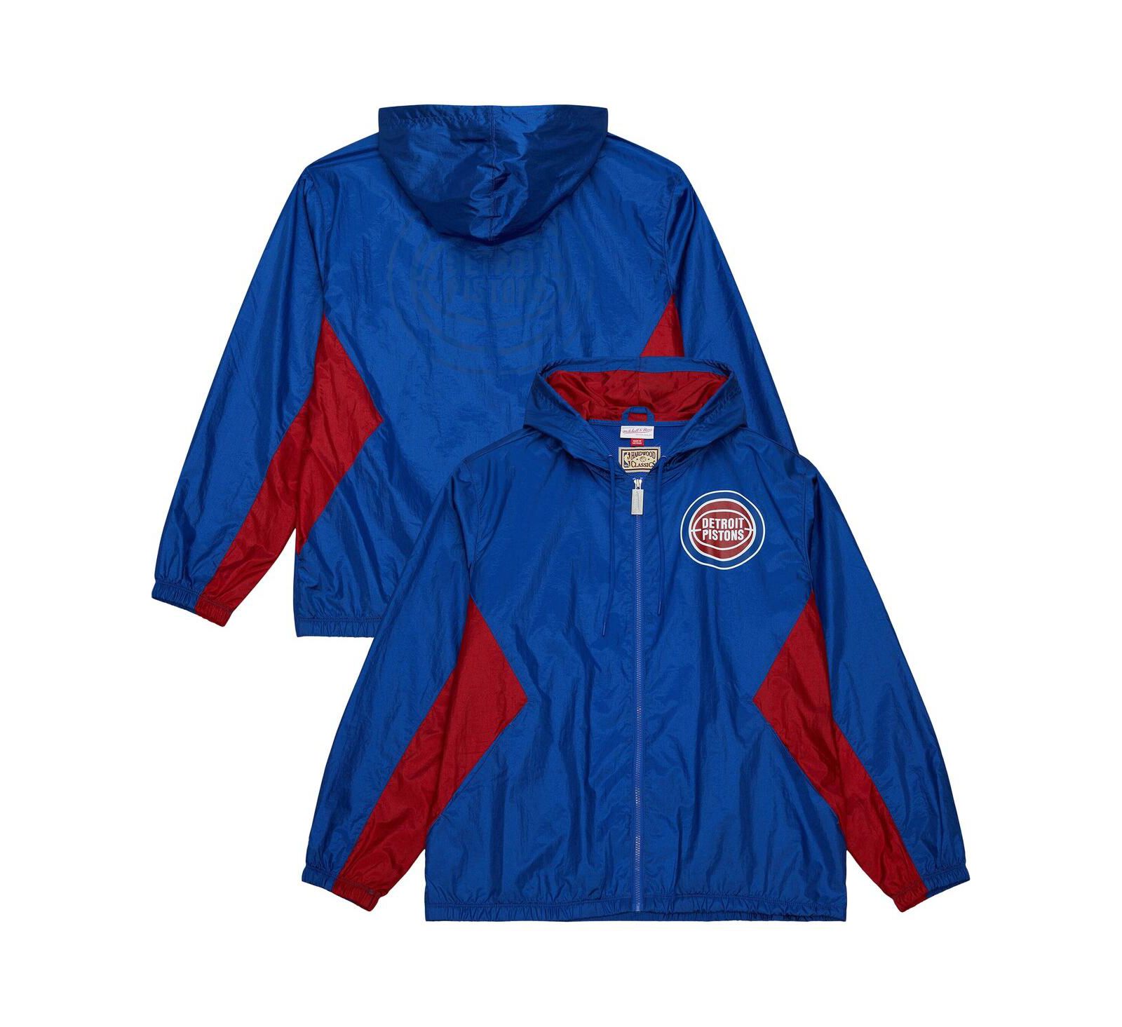 Mitchell & Ness Men's Blue Detroit Pistons Playmaker Full-Zip Hooded Windbreaker Jacket