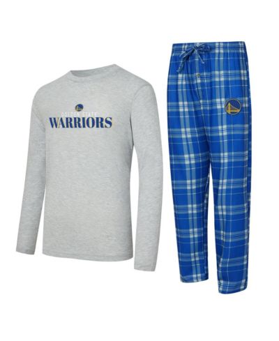Concepts Sport Men's 2-Piece Royal/Heather Gray Golden State Warriors Regulate Long Sleeve T-Shirt and Plaid Pants Set