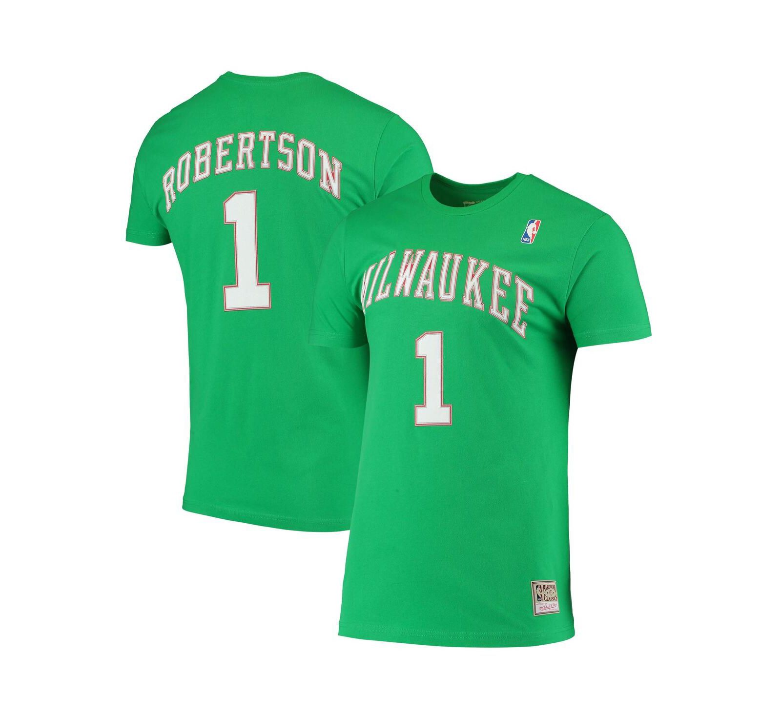 Мужская футболка Mitchell & Ness Oscar Robertson Green Milwaukee Bucks Hardwood Classics Stitch Name & Number