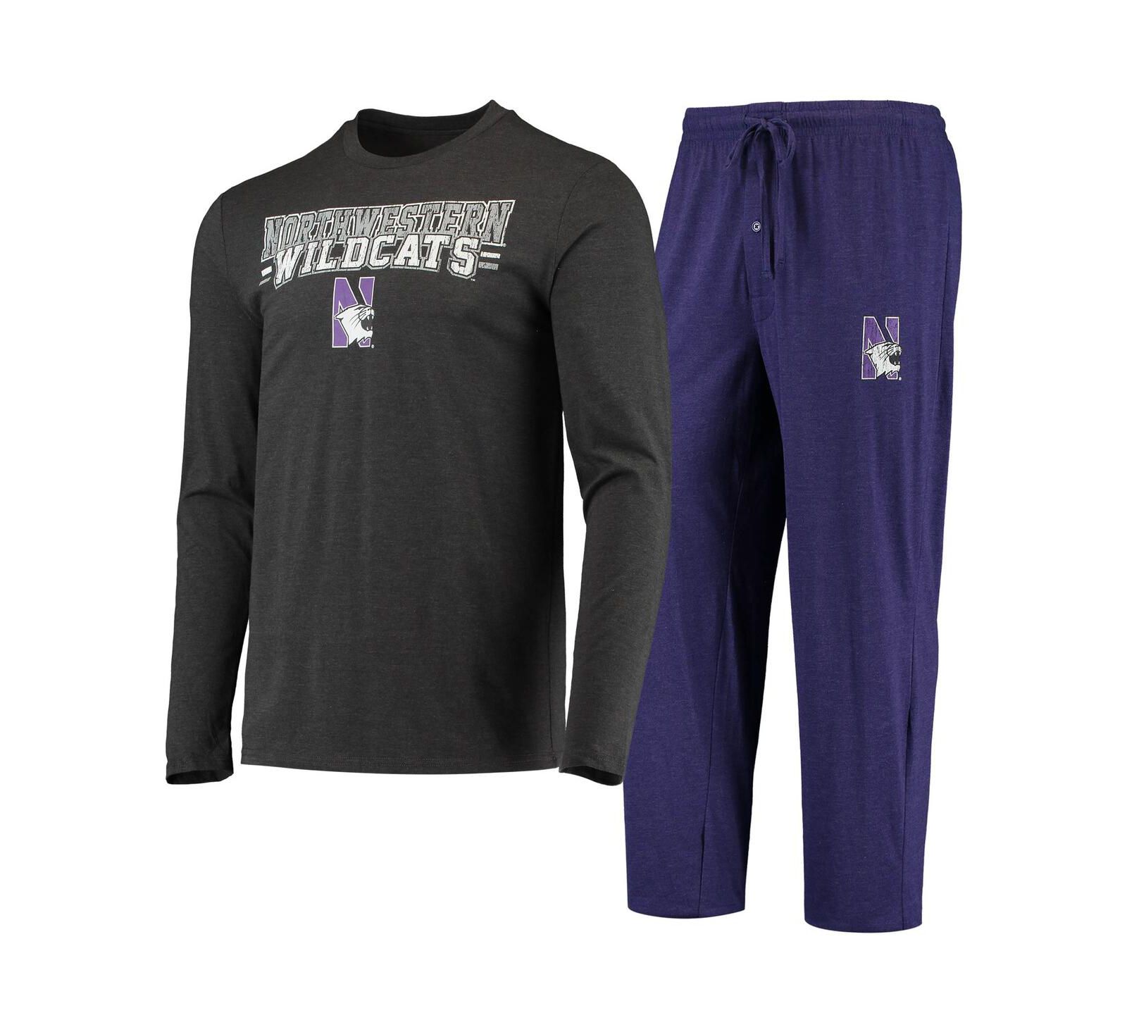 Concepts Sport Men's 2-Piece Purple/Heathered Charcoal Northwestern Wildcats Meter Long Sleeve Top and Pants Sleep Set
