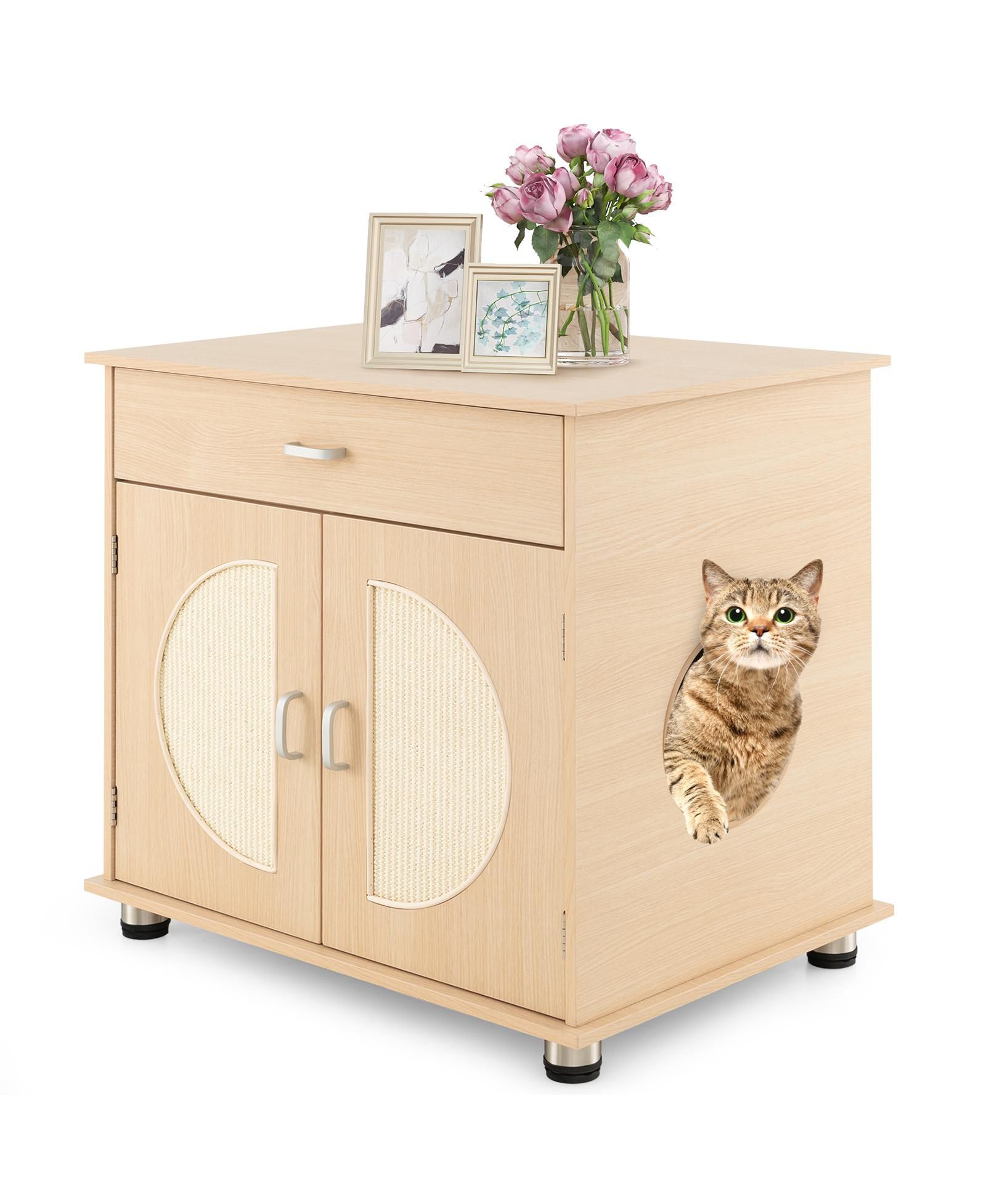 Skonyon Cat Litter Box Enclosure with Sisal Scratching Doors and Storage