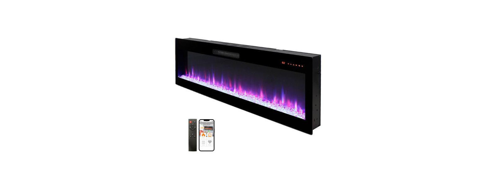 Flynama Smart 60" WiFi-Enabled Electric Fireplace Heater, Recessed in-Wall and Wall-Mounted