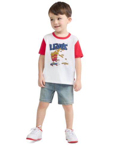 Levi's Boys' Toddler 2T-4T Graphic Print T-Shirt and Denim Shorts, 2-Piece Set