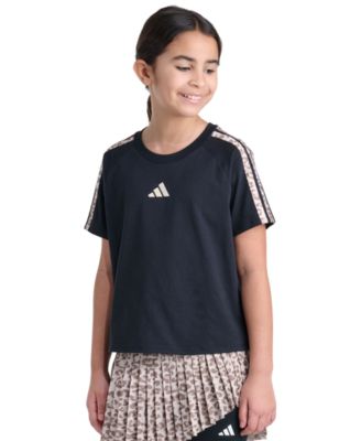 adidas Girls' 8-16 Print 3-Stripe Short-Sleeve Raglan T-Shirt