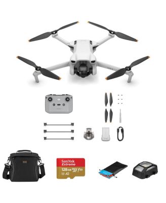 DJI Mini 3 дрон с пультом управления RC-N1, комплект с 128GB microSD картой, сумкой через плечо, стробоскопом и посадочной площадкой