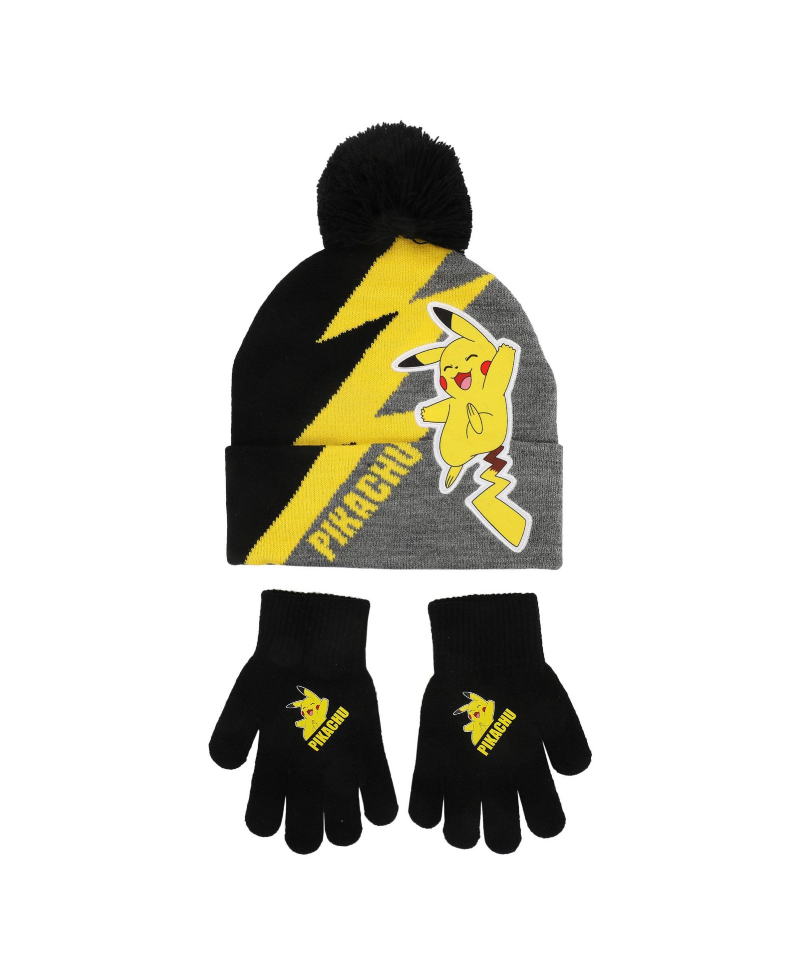 Pokemon Pikachu Thunderbolt Youth 2-Piece Knit Beanie and Gloves Set