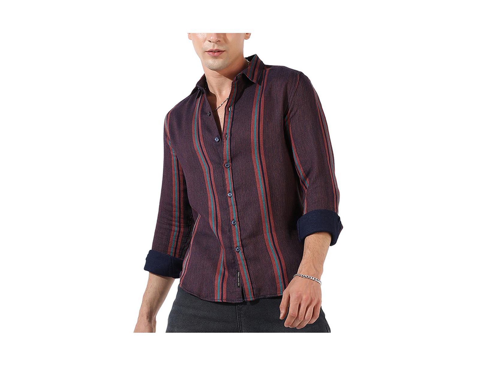 Campus Sutra Men's Maroon Striped Regular Fit Casual Shirt