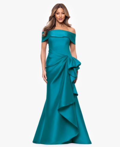 XSCAPE Women's Mikado Off-The-Shoulder Ruffle Gown