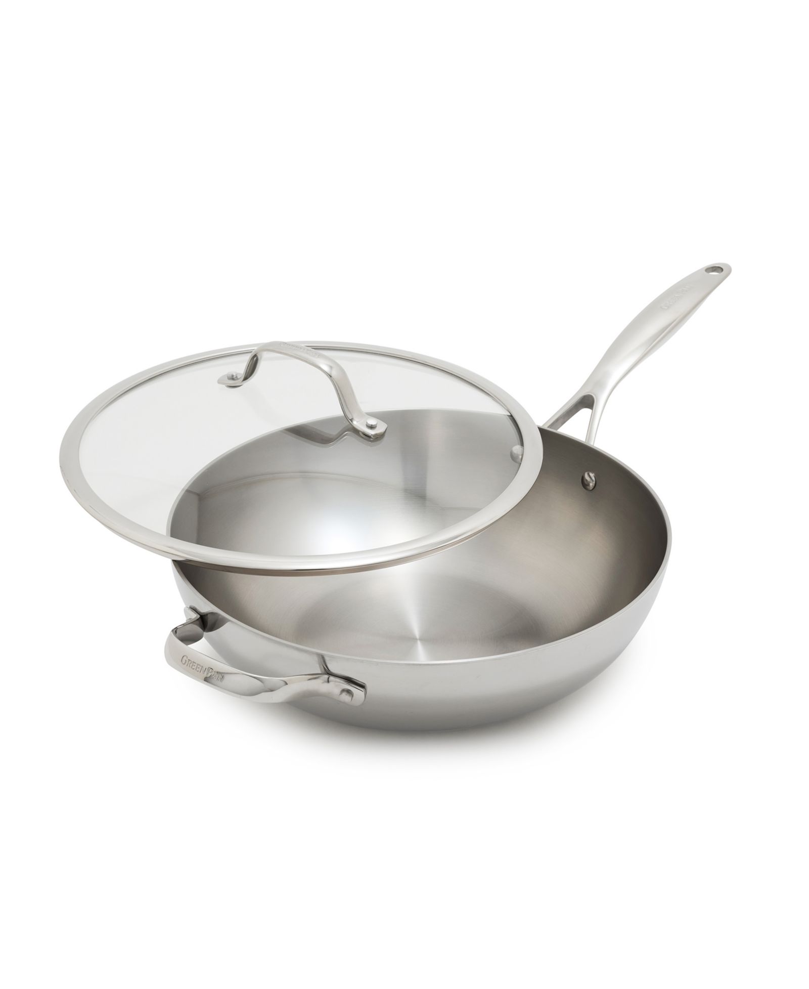 GreenPan Stainless Steel 12" Valencia Pro Uncoated Covered Wok with Lid