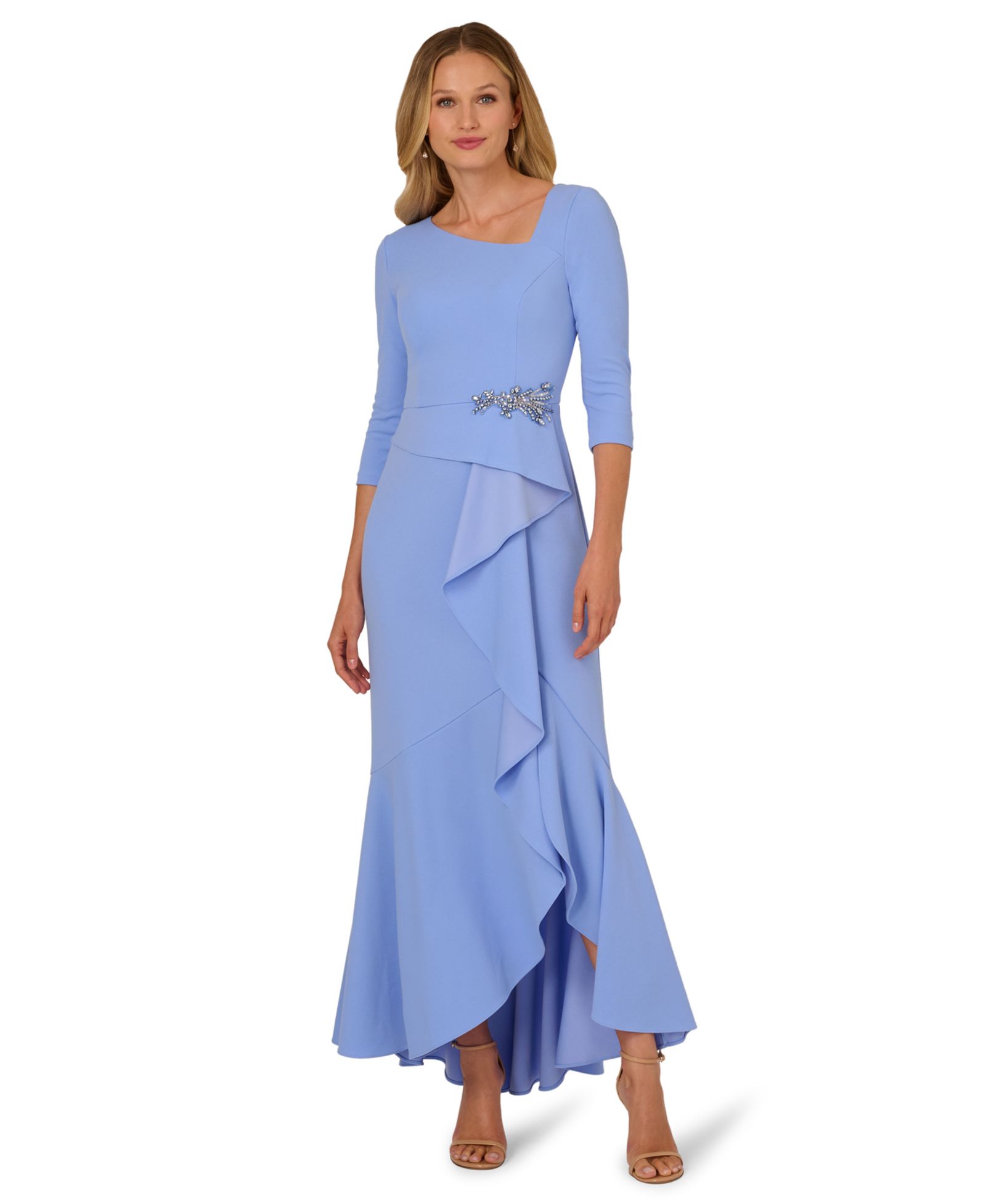 Женское вечернее платье Adrianna Papell Asymmetrical Bead Crepe