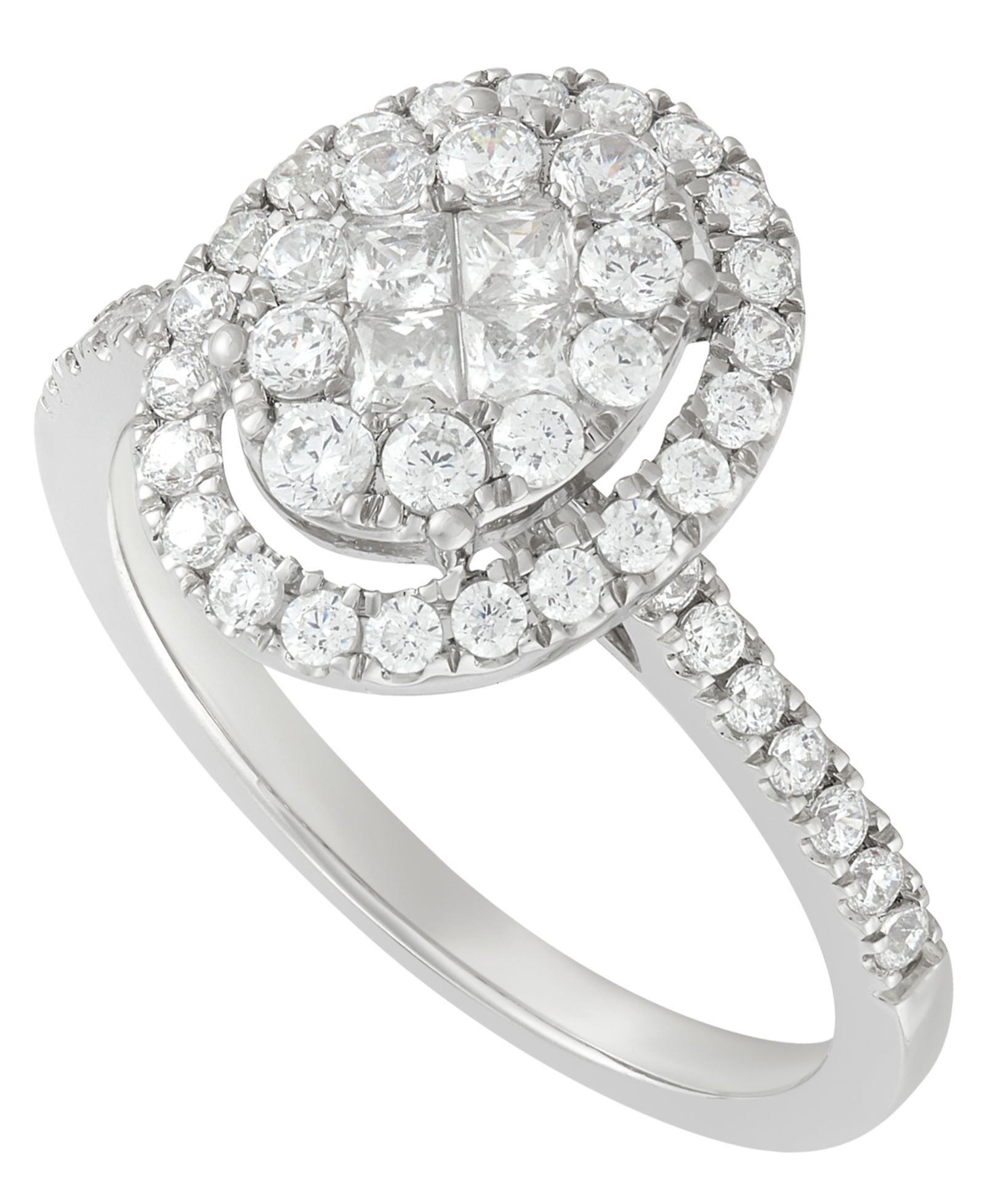 Кольцо с бриллиантом Diamond Halo Cluster (1 ct. t.w.) в белом золоте 10k