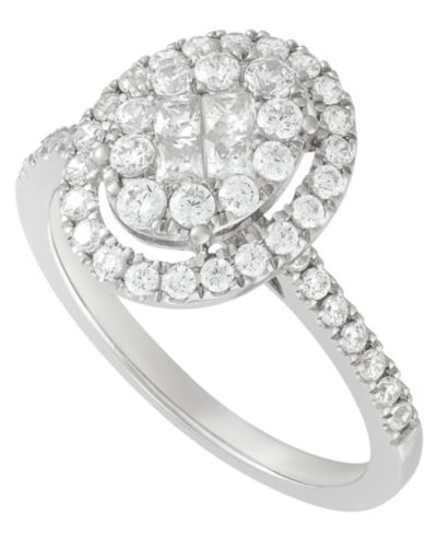 Кольцо с бриллиантом Diamond Halo Cluster (1 ct. t.w.) в белом золоте 10k