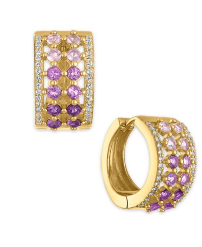 Macy's Multi-Gemstone (2 ct. t.w.) Huggie Hoop Earrings in 14k Gold Over Sterling Silver (Also Available in Amethyst)