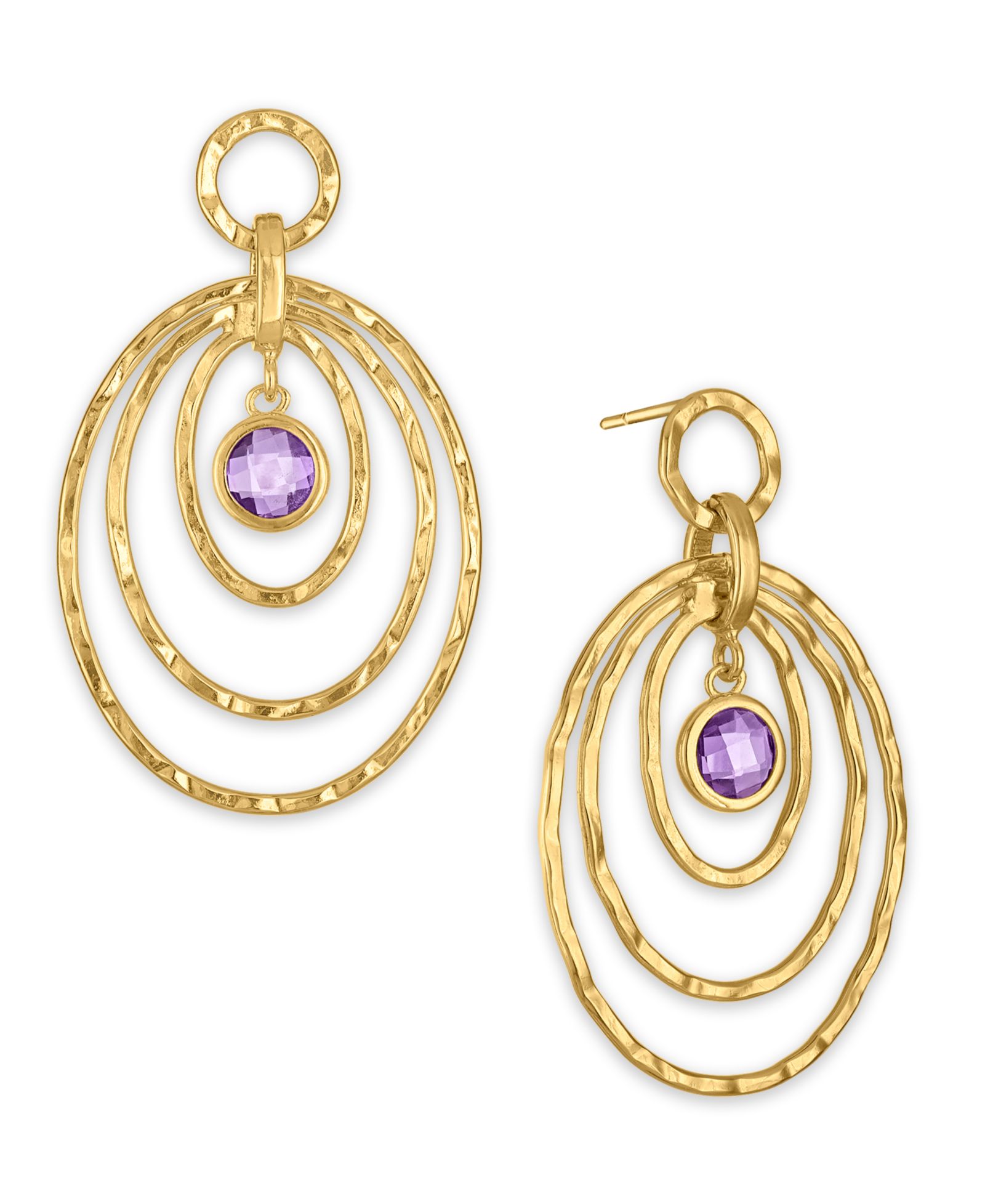 Macy's Amethyst (1-5/8 ct. t.w.) Diamond Cut Multi Row Oval Drop Earrings in 14k Gold Over Sterling Silver