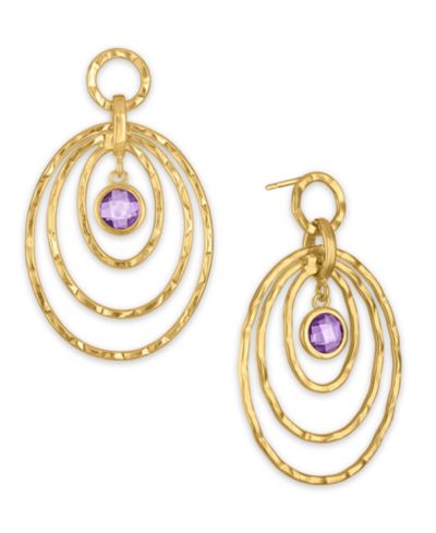 Серьги-подвески с аметистом и бриллиантом в 14k золоте