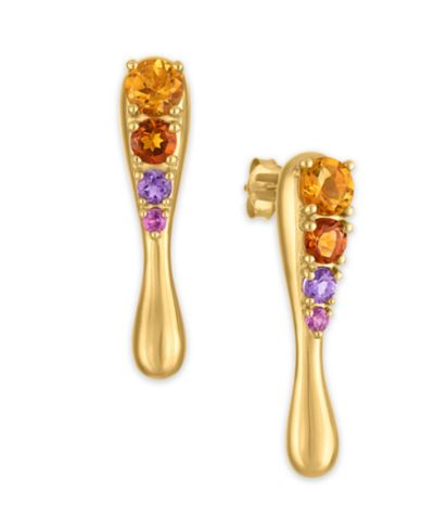 Macy's Серьги-подвески с цитрином, аметистом и родолитом в 14k Gold Over Sterling Silver
