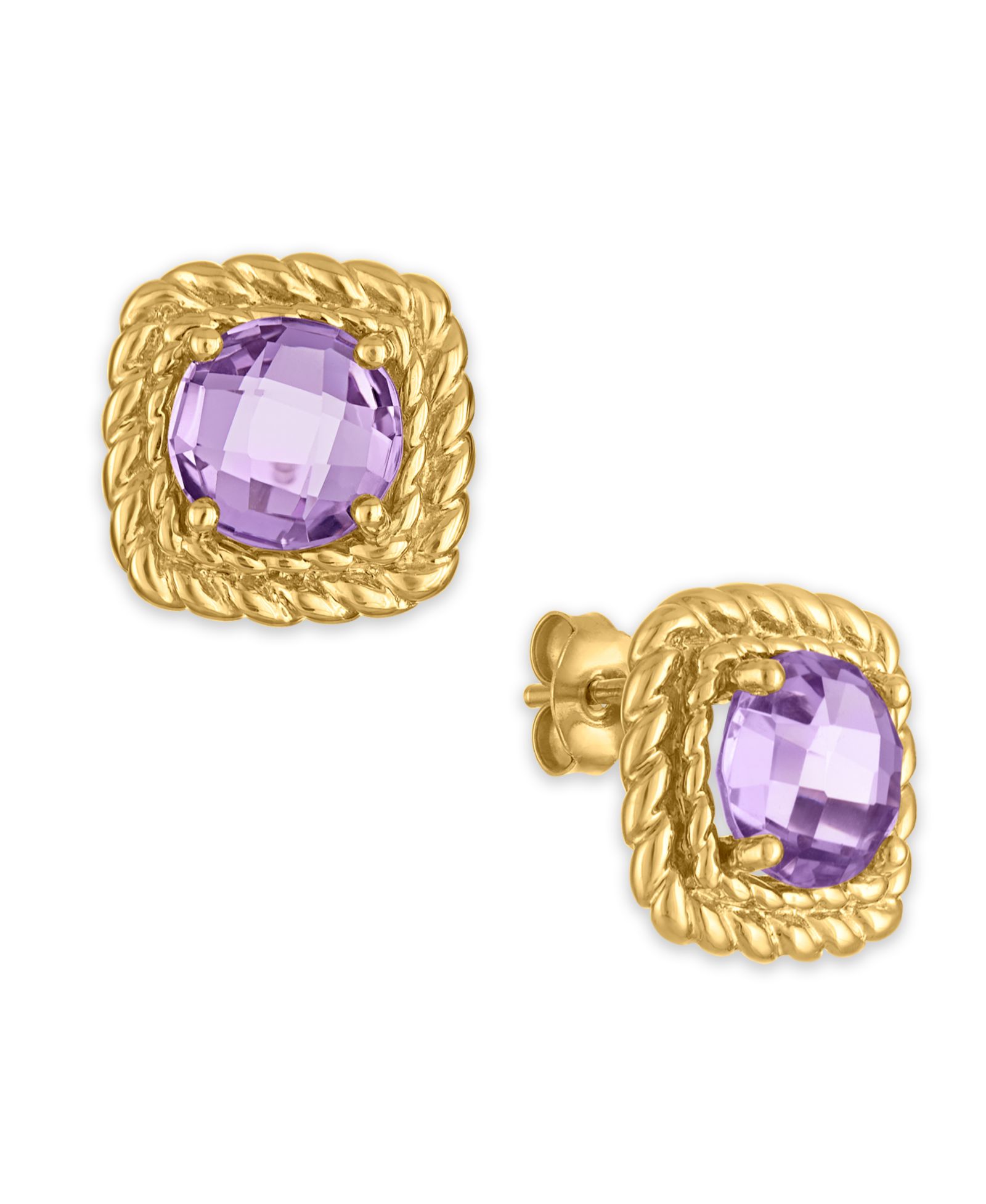 Серьги-гвоздики Macy's Pink Amethyst 14k Gold Over Sterling Silver
