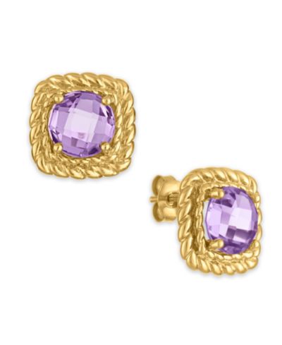 Серьги-гвоздики Macy's Pink Amethyst 14k Gold Over Sterling Silver