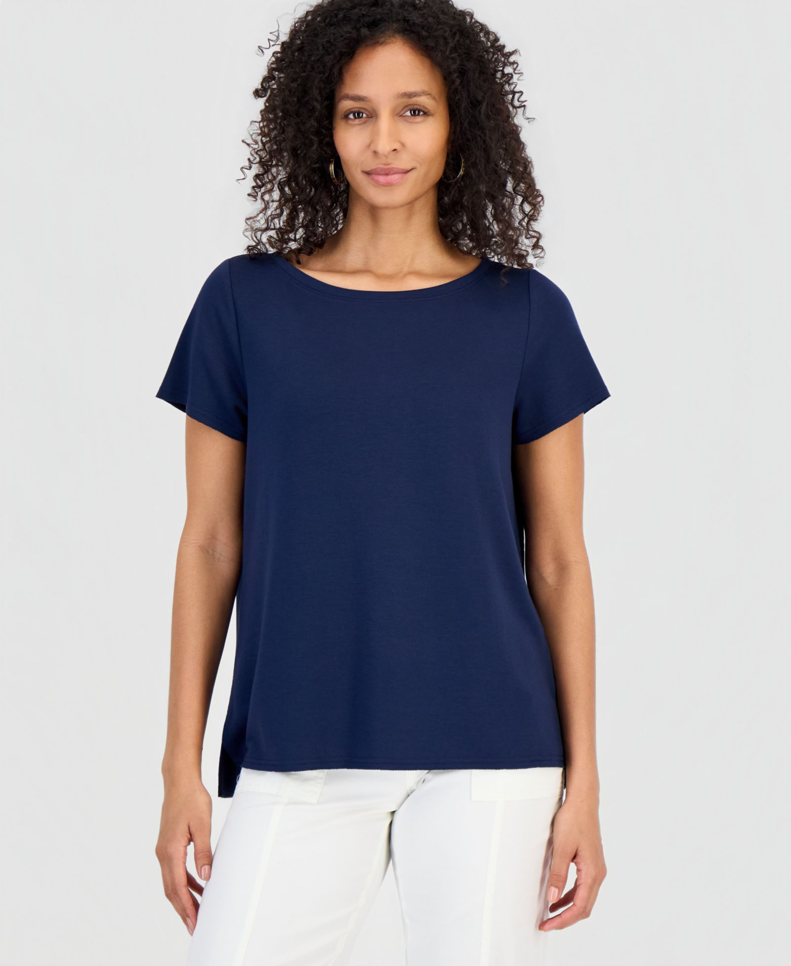 Женский топ Style & Co Petite LuxLounge Short-Sleeve Boat Neck