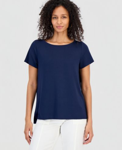 Style & Co Petite LuxLounge Short-Sleeve Boat Neck Top, Macy's Exclusive