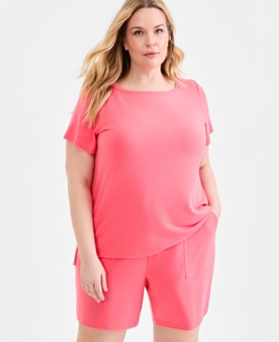 Женский топ Style & Co Plus Size LuxLounge French Terry Short-Sleeve
