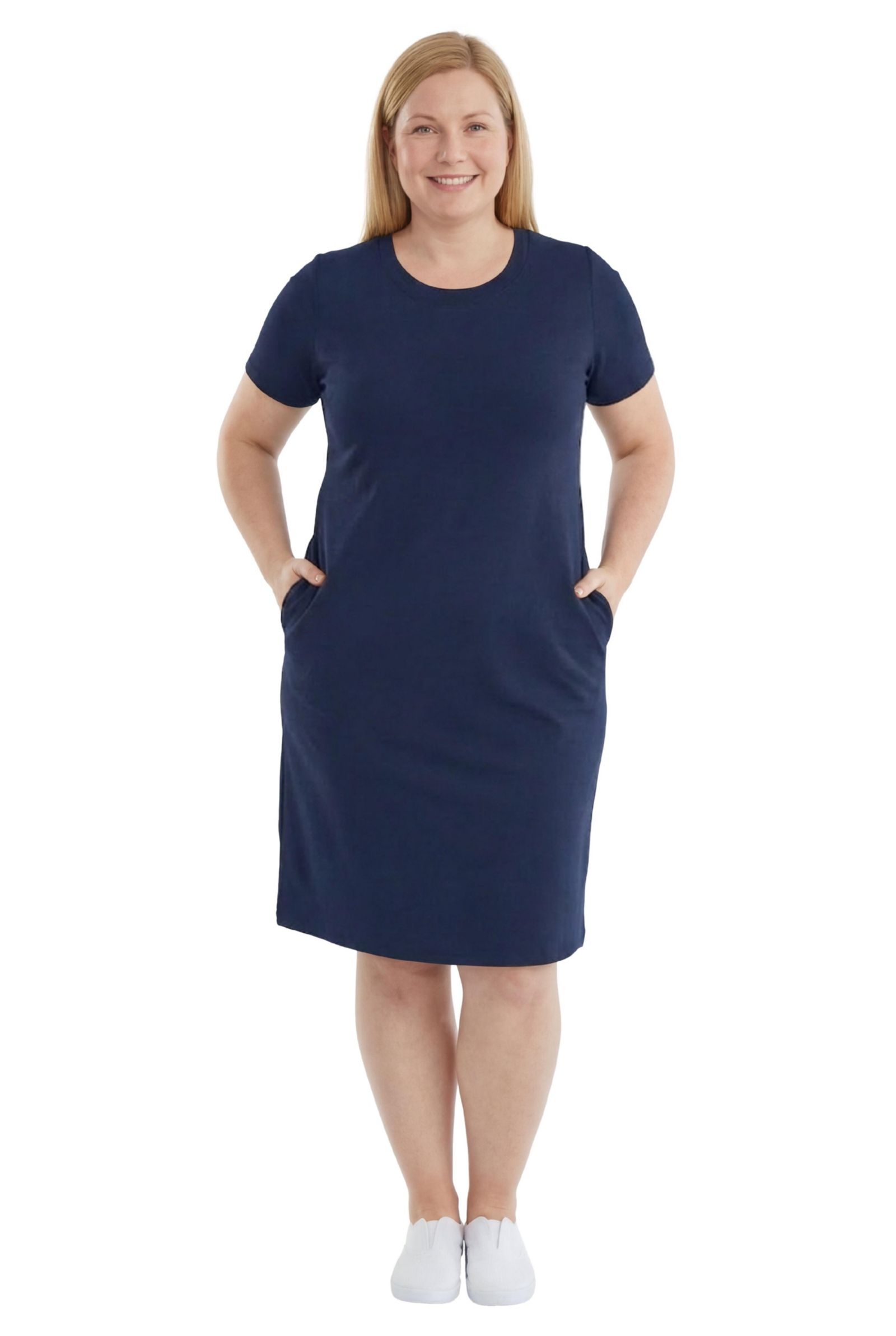 Женское платье в полный рост с коротким рукавом и круглым вырезом Plus Size от Woman Within