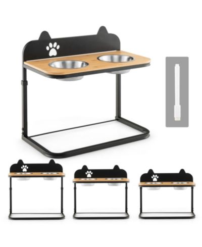 SUGIFT Dog Bowl Stand With 2 Stainless Steel Food Water Bowls