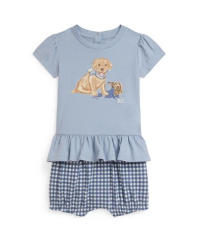 Детский комплект Polo Ralph Lauren: футболка с принтом собаки и шорты в клетку Gingham, 2 предмета